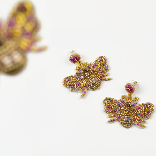 "Bienen" bestickt mit Perlen, in Pink & Gold