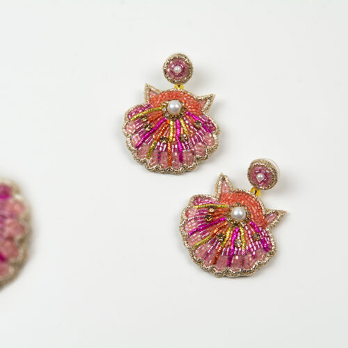 "Muscheln" bestickt mit Perlen, in Pink, Rosa & zartem Orange