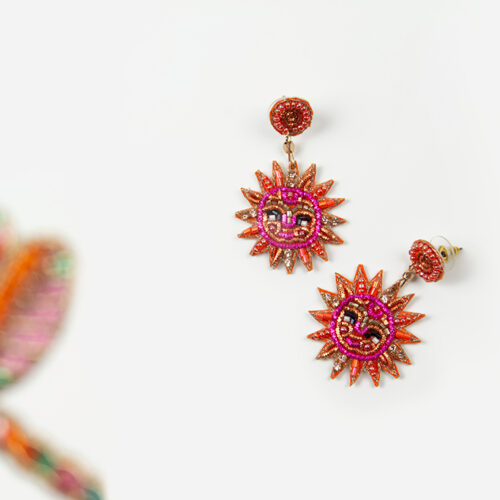 "Sonne" bestickt mit Perlen, in Orange, Pink & Gold